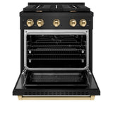 AutographEdition 30 in. 4.2 cu. ft. 4 Burner Gas Range with Convection Gas Oven in Black Stainless Steel and Polished Gold Accents - (SGRBZ30G) -