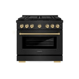 AutographEdition 36 in. 5.2 cu. ft. 6 Burner Gas Range with Convection Gas Oven in Black Stainless Steel and Champagne Bronze Accents - (SGRBZ36CB) -