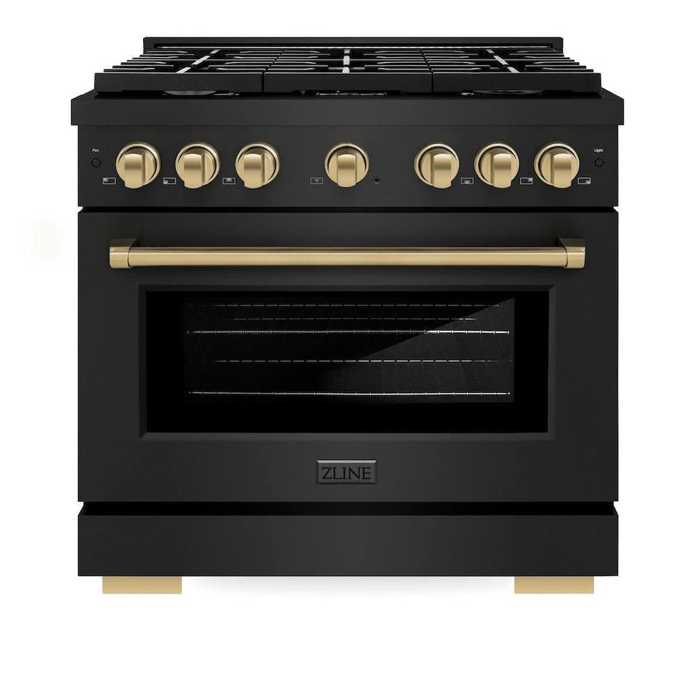 AutographEdition 36 in. 5.2 cu. ft. 6 Burner Gas Range with Convection Gas Oven in Black Stainless Steel and Champagne Bronze Accents - (SGRBZ36CB) -