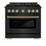 AutographEdition 36 in. 5.2 cu. ft. 6 Burner Gas Range with Convection Gas Oven in Black Stainless Steel and Champagne Bronze Accents - (SGRBZ36CB) -