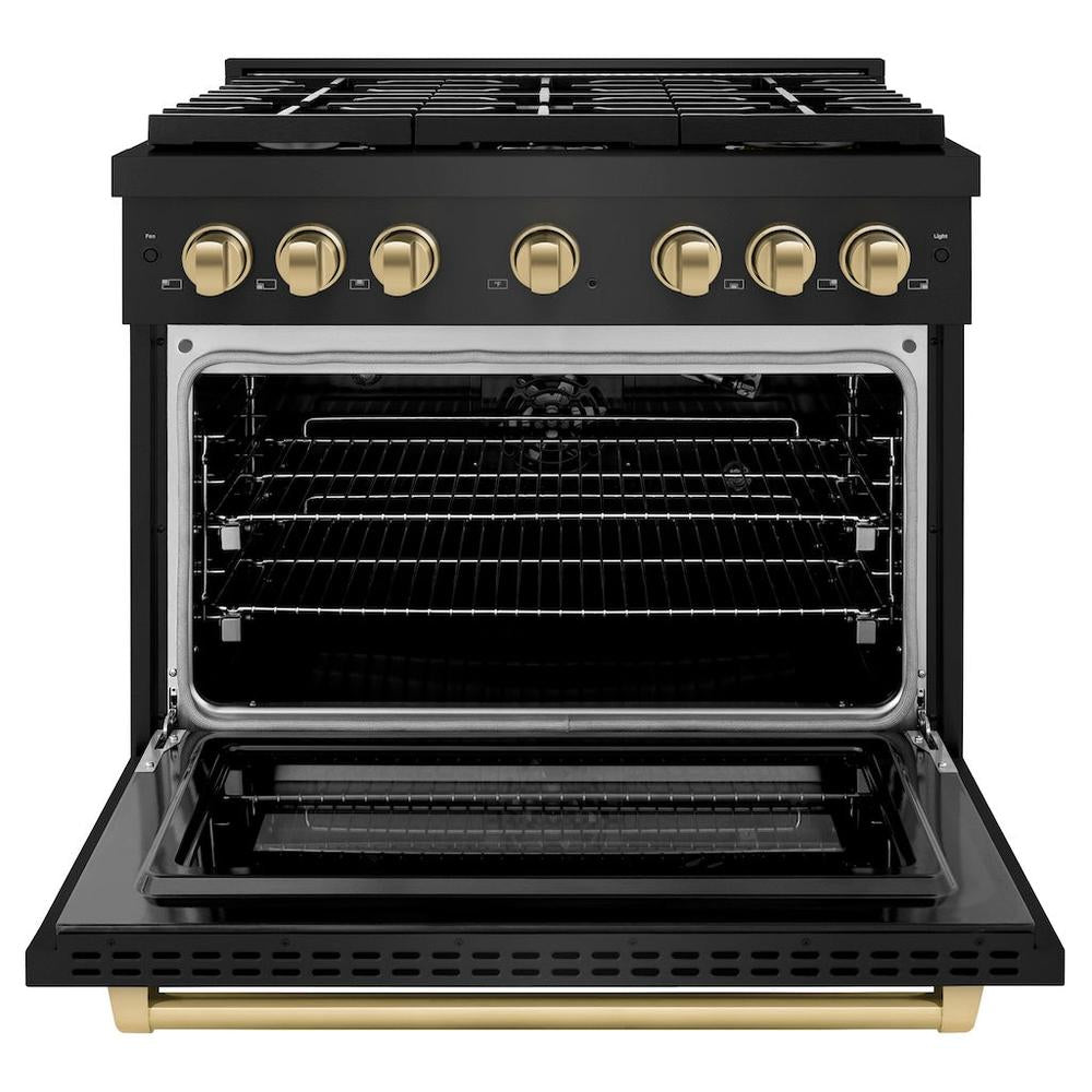 AutographEdition 36 in. 5.2 cu. ft. 6 Burner Gas Range with Convection Gas Oven in Black Stainless Steel and Champagne Bronze Accents - (SGRBZ36CB) -