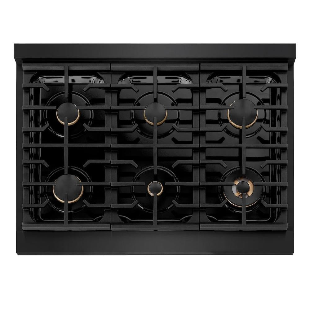 AutographEdition 36 in. 5.2 cu. ft. 6 Burner Gas Range with Convection Gas Oven in Black Stainless Steel and Champagne Bronze Accents - (SGRBZ36CB) -