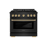AutographEdition 36 in. 5.2 cu. ft. 6 Burner Gas Range with Convection Gas Oven in Black Stainless Steel and Polished Gold Accents - (SGRBZ36G) -