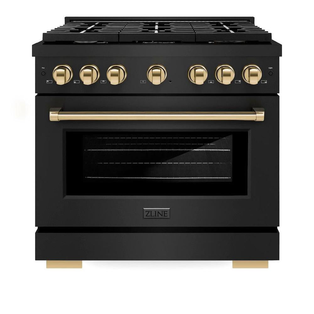 AutographEdition 36 in. 5.2 cu. ft. 6 Burner Gas Range with Convection Gas Oven in Black Stainless Steel and Polished Gold Accents - (SGRBZ36G) -