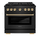 AutographEdition 36 in. 5.2 cu. ft. 6 Burner Gas Range with Convection Gas Oven in Black Stainless Steel and Polished Gold Accents - (SGRBZ36G) -