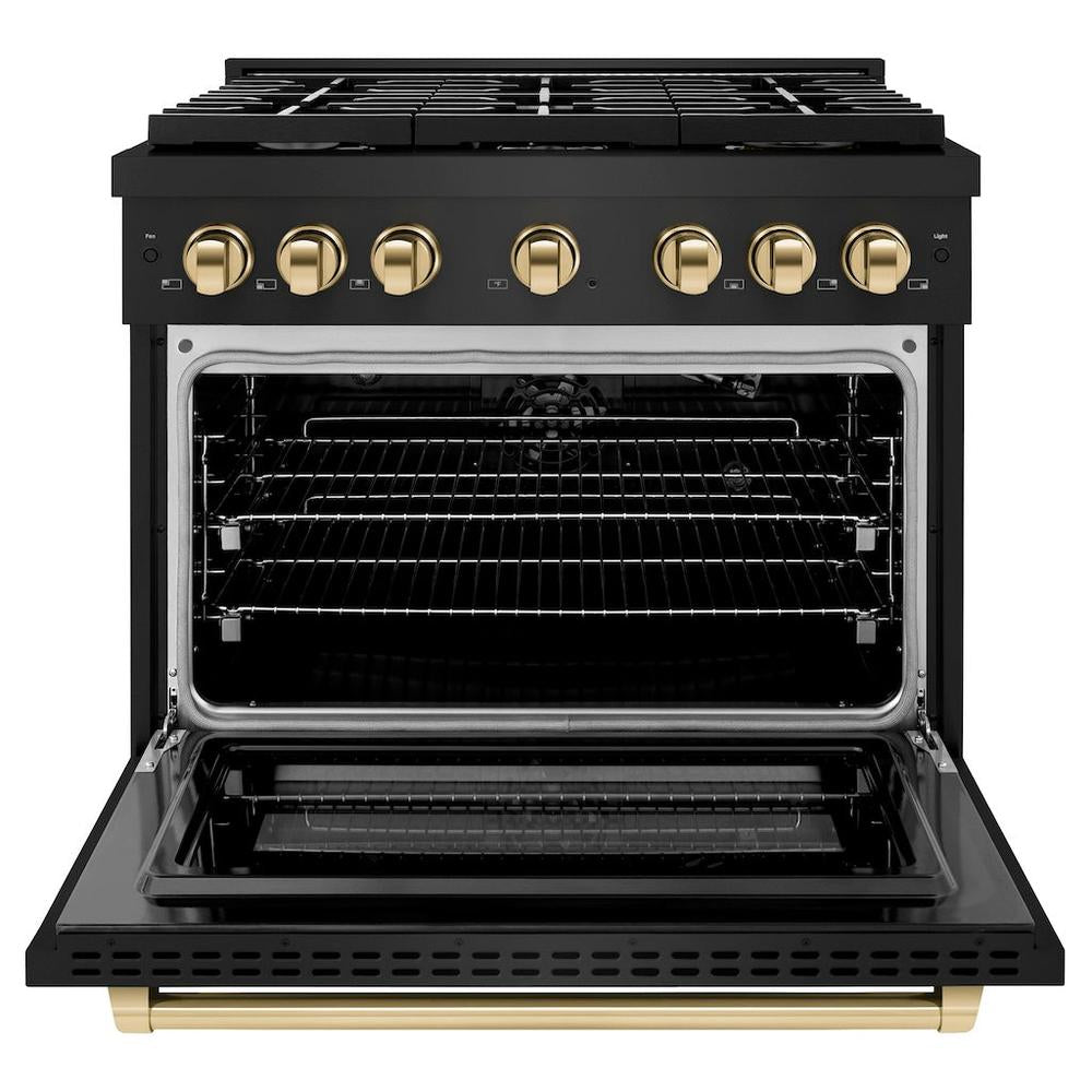 AutographEdition 36 in. 5.2 cu. ft. 6 Burner Gas Range with Convection Gas Oven in Black Stainless Steel and Polished Gold Accents - (SGRBZ36G) -