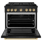 AutographEdition 36 in. 5.2 cu. ft. 6 Burner Gas Range with Convection Gas Oven in Black Stainless Steel and Polished Gold Accents - (SGRBZ36G) -