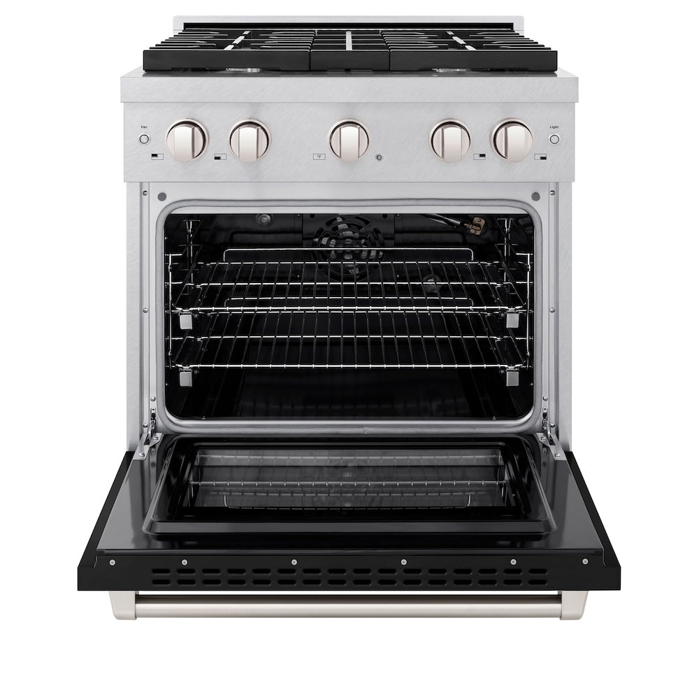 30in. 4.2 cu. ft. 4 Burner Gas Range with Convection Gas Oven in DuraSnow Stainless Steel with Black Matte Door - (SGRSBLM30) -