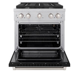 30in. 4.2 cu. ft. 4 Burner Gas Range with Convection Gas Oven in DuraSnow Stainless Steel with Black Matte Door - (SGRSBLM30) -