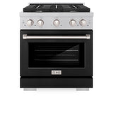 30in. 4.2 cu. ft. 4 Burner Gas Range with Convection Gas Oven in DuraSnow Stainless Steel with Black Matte Door - (SGRSBLM30) -
