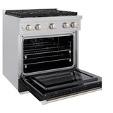 30in. 4.2 cu. ft. 4 Burner Gas Range with Convection Gas Oven in DuraSnow Stainless Steel with Black Matte Door - (SGRSBLM30) -