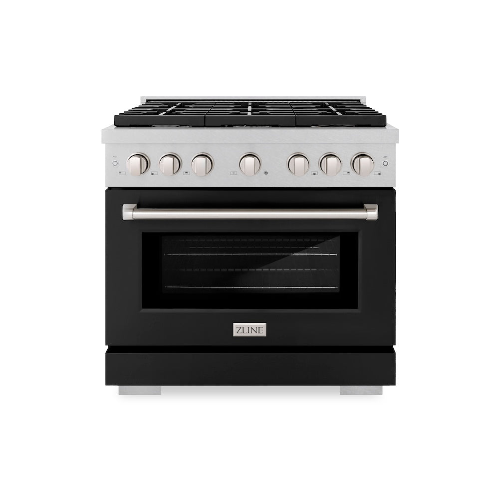 36in. 5.2 cu. ft. 6 Burner Gas Range with Convection Gas Oven in DuraSnow Stainless Steel with Black Matte Door - (SGRSBLM36) -