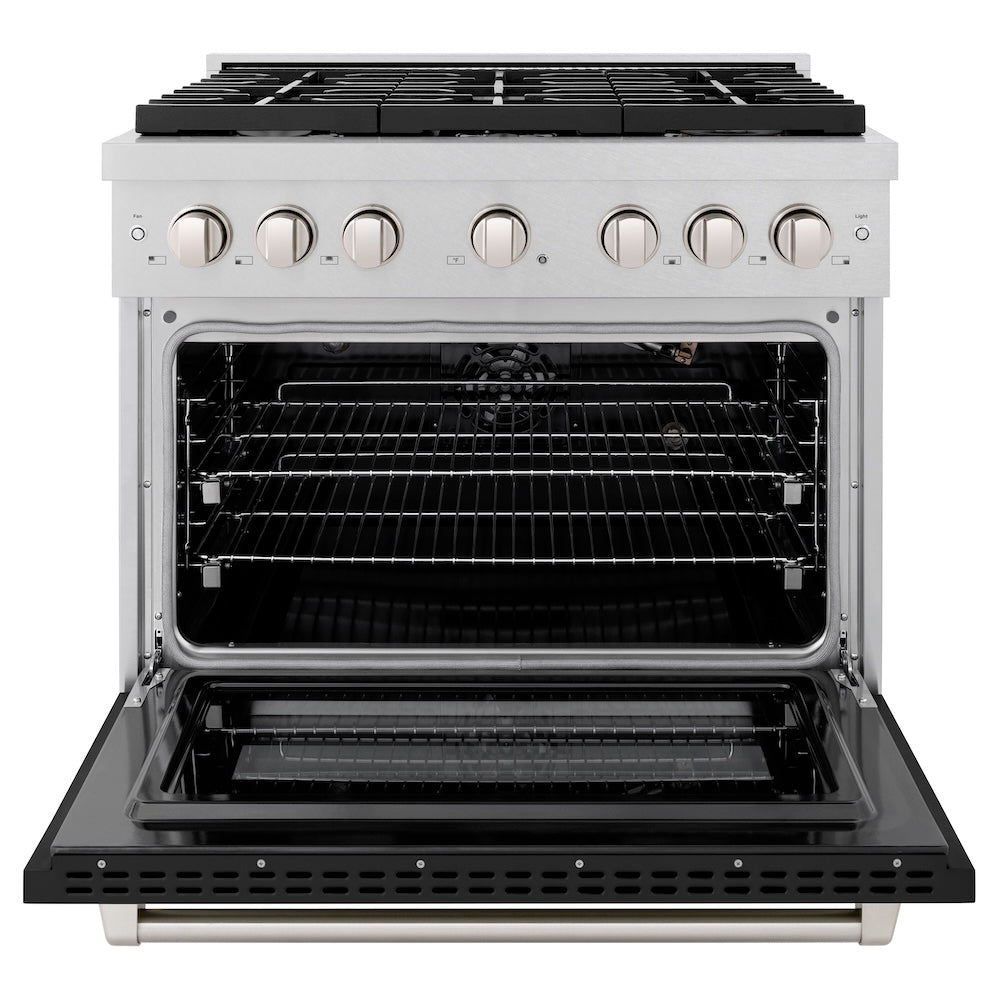 36in. 5.2 cu. ft. 6 Burner Gas Range with Convection Gas Oven in DuraSnow Stainless Steel with Black Matte Door - (SGRSBLM36) -