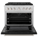 36in. 5.2 cu. ft. 6 Burner Gas Range with Convection Gas Oven in DuraSnow Stainless Steel with Black Matte Door - (SGRSBLM36) -