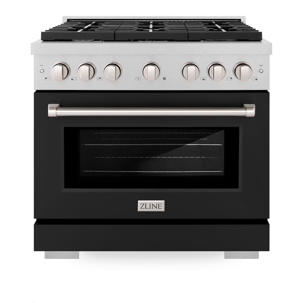 36in. 5.2 cu. ft. 6 Burner Gas Range with Convection Gas Oven in DuraSnow Stainless Steel with Black Matte Door - (SGRSBLM36) -