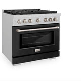 36in. 5.2 cu. ft. 6 Burner Gas Range with Convection Gas Oven in DuraSnow Stainless Steel with Black Matte Door - (SGRSBLM36) -