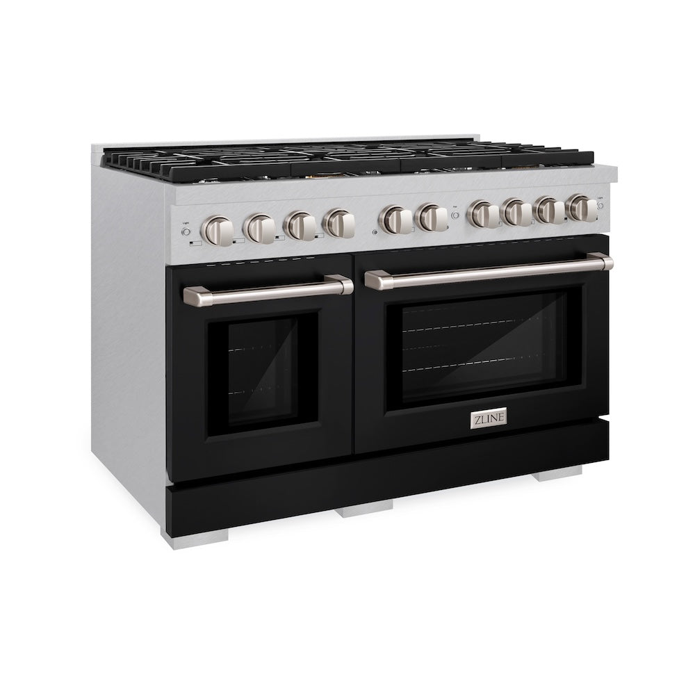 48in. 6.7 cu. ft. 8 Burner Double Oven Gas Range in DuraSnow Stainless Steel with Black Matte Doors - (SGRSBLM48) -