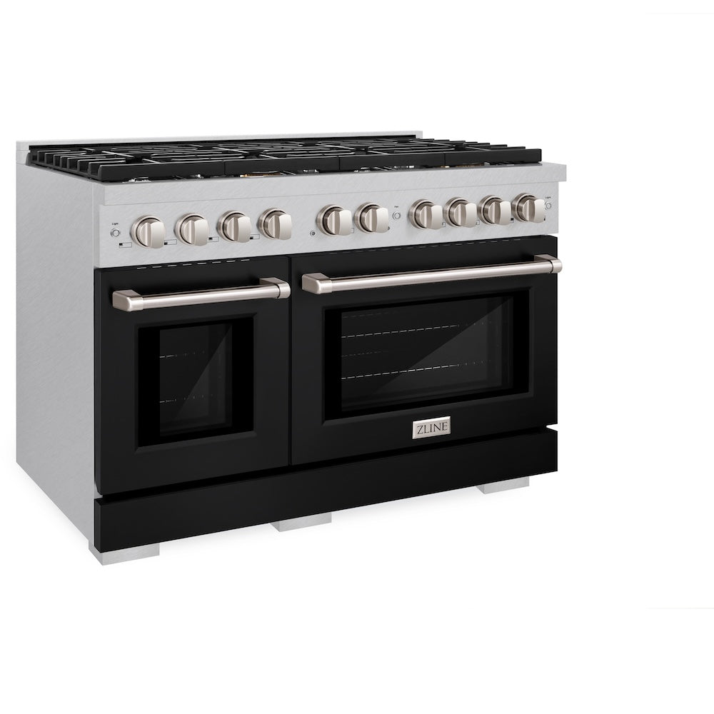 48in. 6.7 cu. ft. 8 Burner Double Oven Gas Range in DuraSnow Stainless Steel with Black Matte Doors - (SGRSBLM48) -