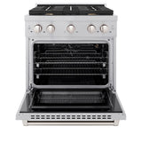 30in. 4.2 cu. ft. Gas Range with Convection Gas Oven in DuraSnow Stainless Steel with 4 Brass Burners - (SGRSBR30) -