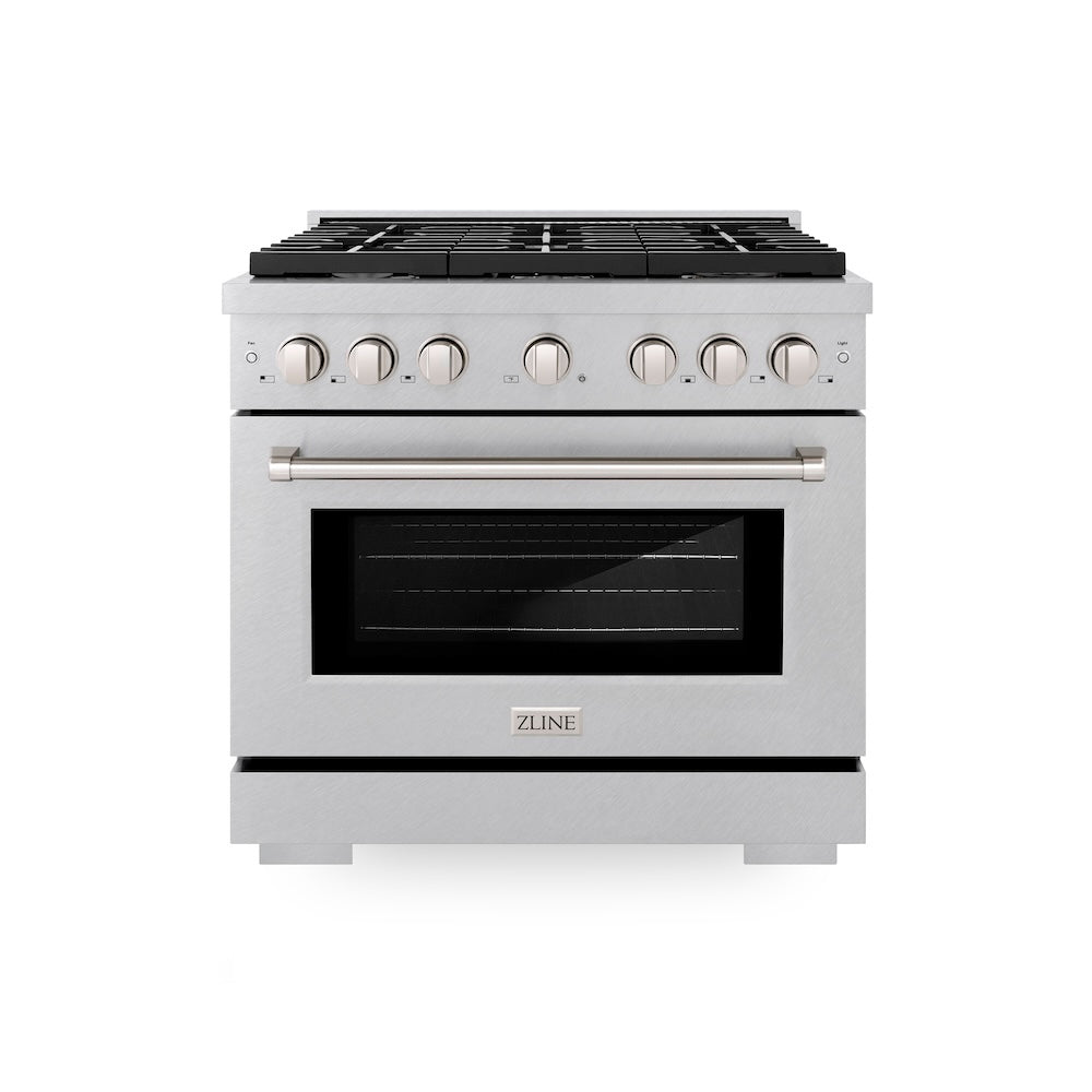 36in. 5.2 cu. ft. Gas Range with Convection Gas Oven in DuraSnow Stainless Steel with 6 Brass Burners - (SGRSBR36) -