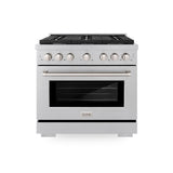 36in. 5.2 cu. ft. Gas Range with Convection Gas Oven in DuraSnow Stainless Steel with 6 Brass Burners - (SGRSBR36) -