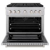 36in. 5.2 cu. ft. Gas Range with Convection Gas Oven in DuraSnow Stainless Steel with 6 Brass Burners - (SGRSBR36) -