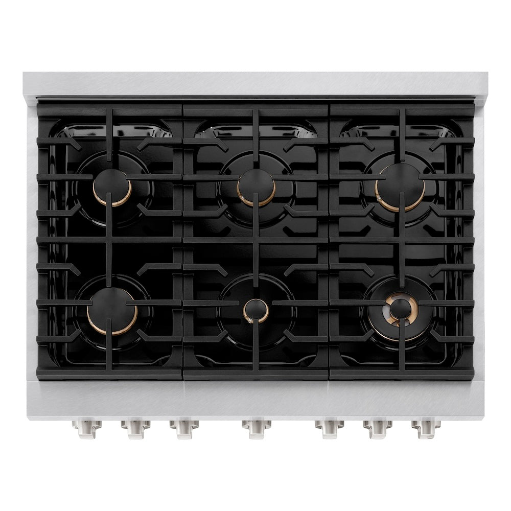 36in. 5.2 cu. ft. Gas Range with Convection Gas Oven in DuraSnow Stainless Steel with 6 Brass Burners - (SGRSBR36) -