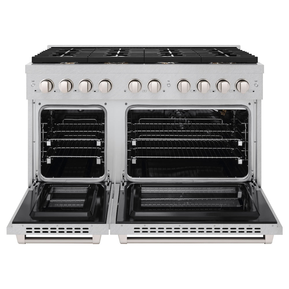 48in. 6.7 cu. ft. Double Oven Gas Range in DuraSnow Stainless Steel with 8 Brass Burners - (SGRSBR48) -