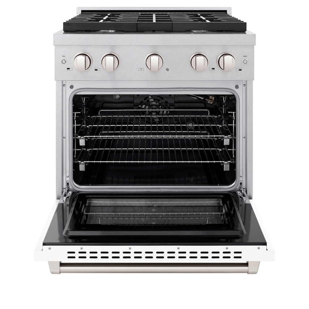 30in. 4.2 cu. ft. 4 Burner Gas Range with Convection Gas Oven in DuraSnow Stainless Steel with White Matte Door - (SGRSWM30) -