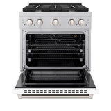 30in. 4.2 cu. ft. 4 Burner Gas Range with Convection Gas Oven in DuraSnow Stainless Steel with White Matte Door - (SGRSWM30) -