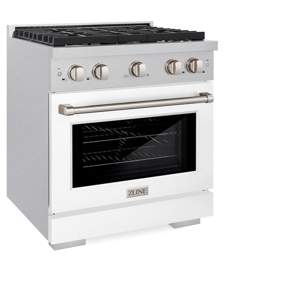 30in. 4.2 cu. ft. 4 Burner Gas Range with Convection Gas Oven in DuraSnow Stainless Steel with White Matte Door - (SGRSWM30) -