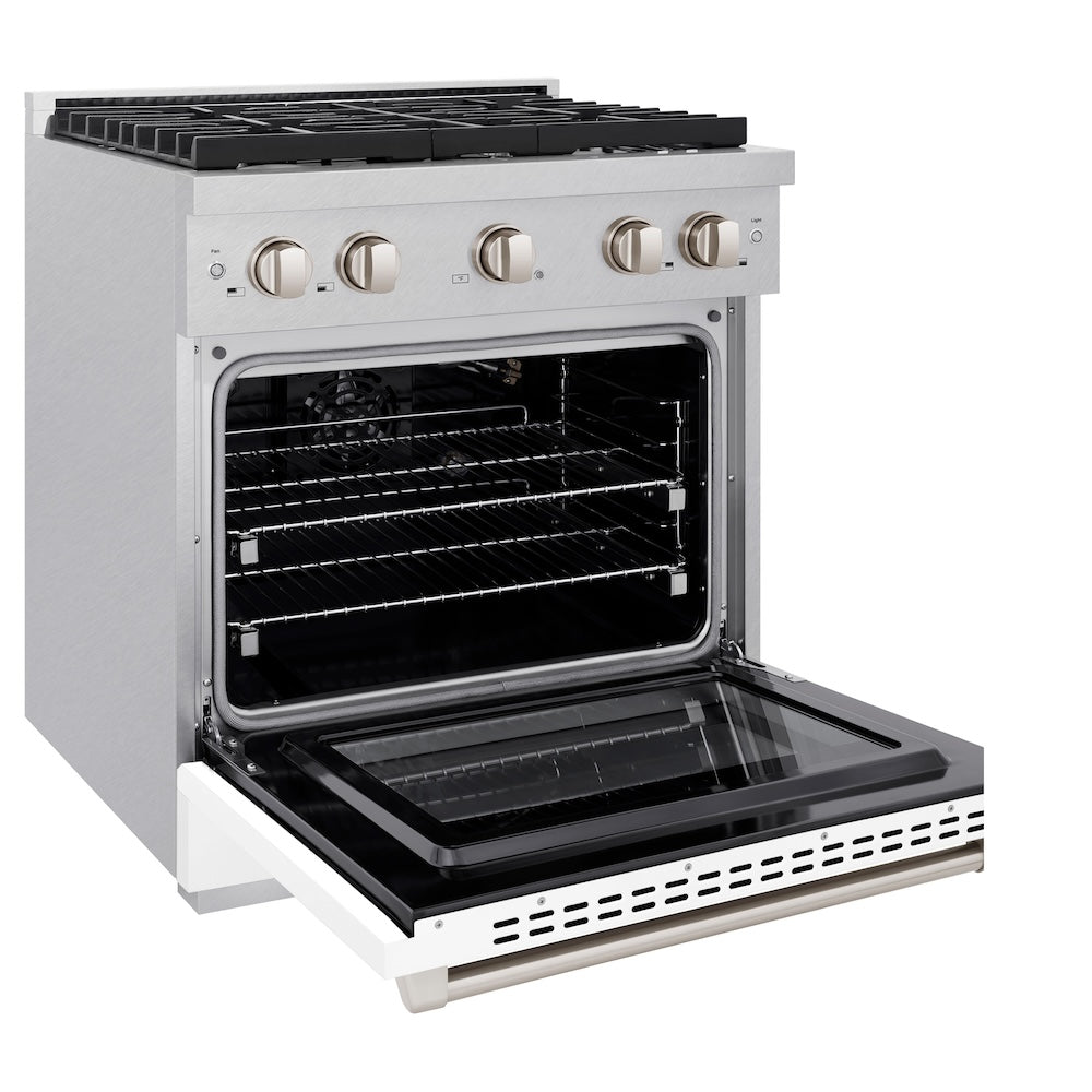 30in. 4.2 cu. ft. 4 Burner Gas Range with Convection Gas Oven in DuraSnow Stainless Steel with White Matte Door - (SGRSWM30) -
