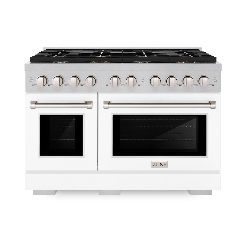 48in. 6.7 cu. ft. 8 Burner Double Oven Gas Range in DuraSnow Stainless Steel with White Matte Doors - (SGRSWM48) -