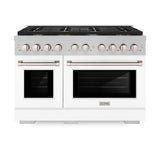 48in. 6.7 cu. ft. 8 Burner Double Oven Gas Range in DuraSnow Stainless Steel with White Matte Doors - (SGRSWM48) -