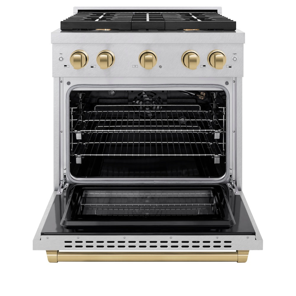 AutographEdition 30 in. 4.2 cu. ft. 4 Burner Gas Range with Convection Gas Oven in DuraSnow Stainless Steel and Champagne Bronze Accents - (SGRSZ30CB) -