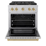 AutographEdition 30 in. 4.2 cu. ft. 4 Burner Gas Range with Convection Gas Oven in DuraSnow Stainless Steel and Champagne Bronze Accents - (SGRSZ30CB) -
