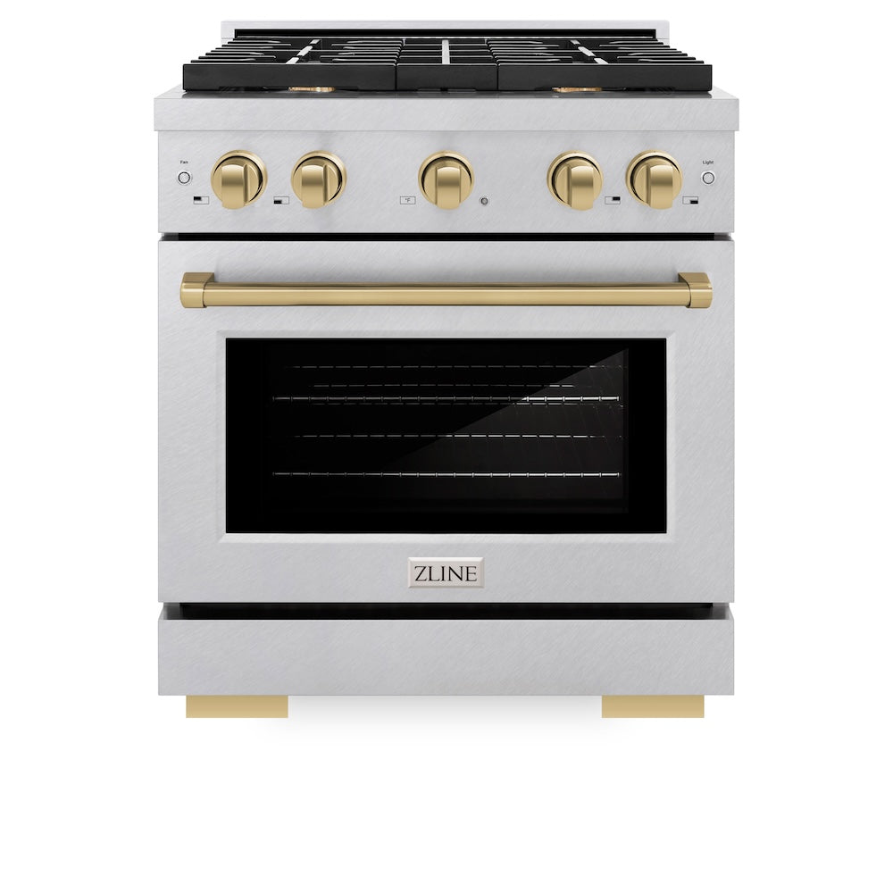 AutographEdition 30 in. 4.2 cu. ft. 4 Burner Gas Range with Convection Gas Oven in DuraSnow Stainless Steel and Champagne Bronze Accents - (SGRSZ30CB) -