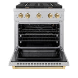 AutographEdition 30 in. 4.2 cu. ft. 4 Burner Gas Range with Convection Gas Oven in DuraSnow Stainless Steel and Polished Gold Accents - (SGRSZ30G) -