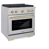 AutographEdition 30 in. 4.2 cu. ft. 4 Burner Gas Range with Convection Gas Oven in DuraSnow Stainless Steel and Polished Gold Accents - (SGRSZ30G) -