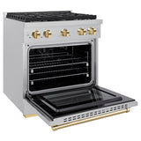 AutographEdition 30 in. 4.2 cu. ft. 4 Burner Gas Range with Convection Gas Oven in DuraSnow Stainless Steel and Polished Gold Accents - (SGRSZ30G) -