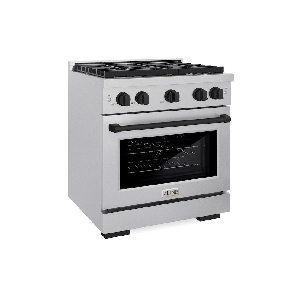 AutographEdition 30 in. 4.2 cu. ft. 4 Burner Gas Range with Convection Gas Oven in DuraSnow Stainless Steel and Matte Black Accents - (SGRSZ30MB) -