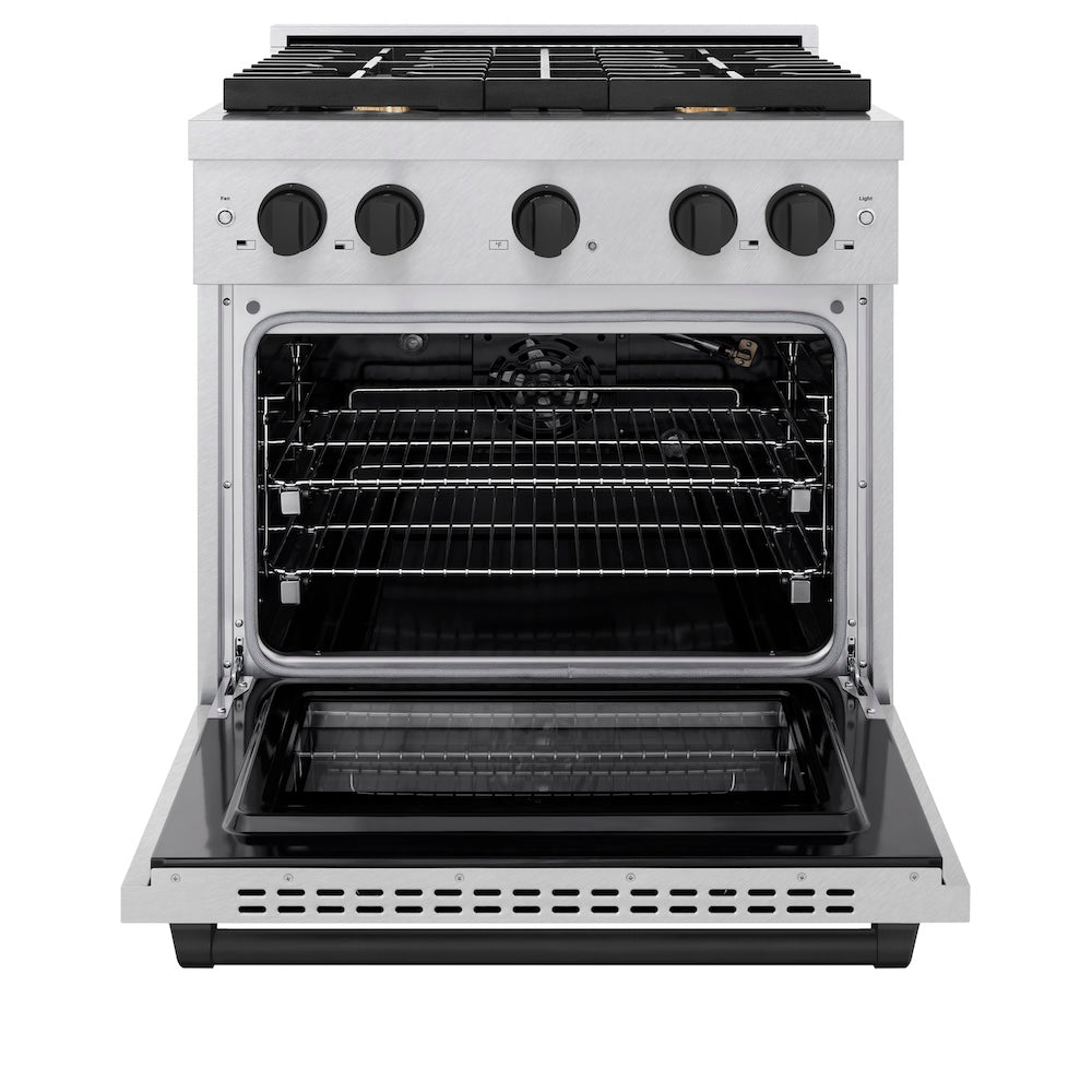 AutographEdition 30 in. 4.2 cu. ft. 4 Burner Gas Range with Convection Gas Oven in DuraSnow Stainless Steel and Matte Black Accents - (SGRSZ30MB) -