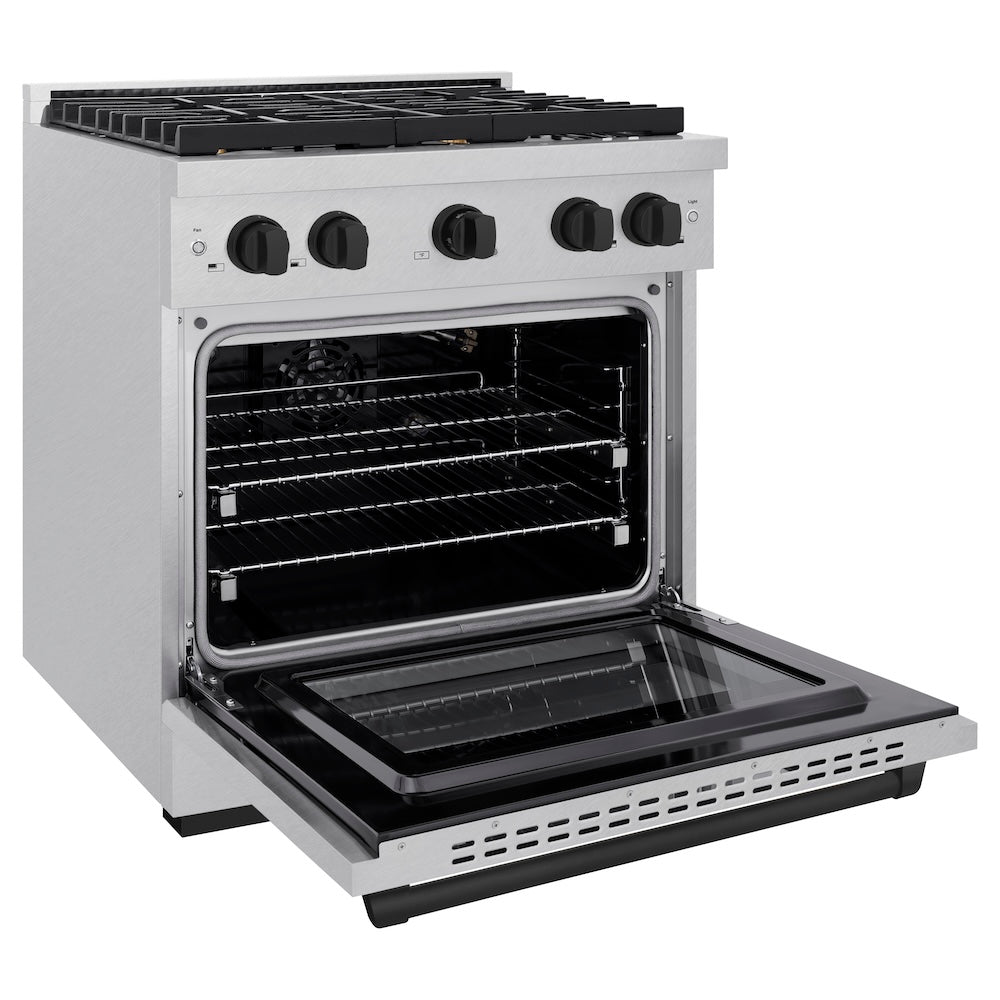 AutographEdition 30 in. 4.2 cu. ft. 4 Burner Gas Range with Convection Gas Oven in DuraSnow Stainless Steel and Matte Black Accents - (SGRSZ30MB) -