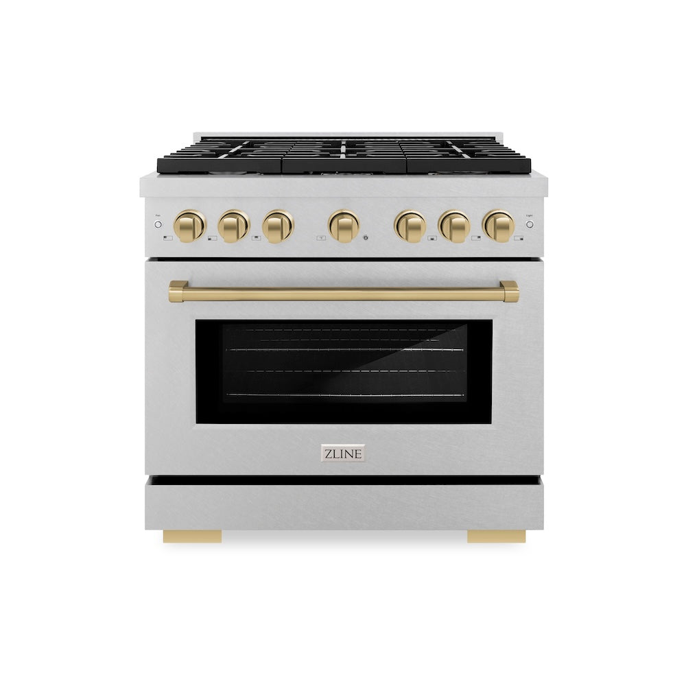 AutographEdition 36 in. 5.2 cu. ft. 6 Burner Gas Range with Convection Gas Oven in DuraSnow Stainless Steel and Champagne Bronze Accents - (SGRSZ36CB) -