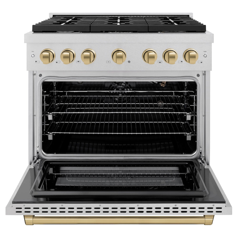 AutographEdition 36 in. 5.2 cu. ft. 6 Burner Gas Range with Convection Gas Oven in DuraSnow Stainless Steel and Champagne Bronze Accents - (SGRSZ36CB) -