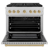 AutographEdition 36 in. 5.2 cu. ft. 6 Burner Gas Range with Convection Gas Oven in DuraSnow Stainless Steel and Champagne Bronze Accents - (SGRSZ36CB) -