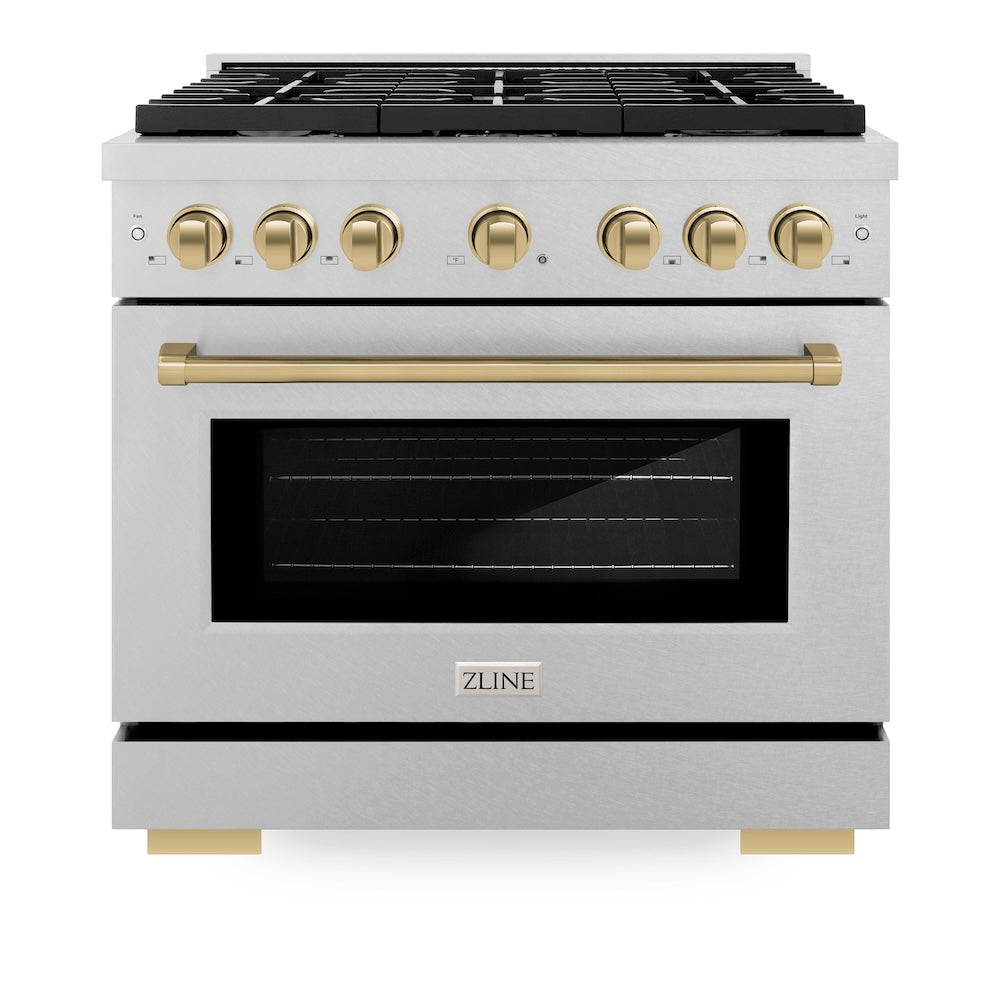 AutographEdition 36 in. 5.2 cu. ft. 6 Burner Gas Range with Convection Gas Oven in DuraSnow Stainless Steel and Champagne Bronze Accents - (SGRSZ36CB) -