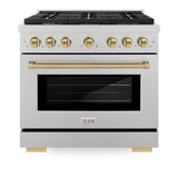 AutographEdition 36 in. 5.2 cu. ft. 6 Burner Gas Range with Convection Gas Oven in DuraSnow Stainless Steel and Champagne Bronze Accents - (SGRSZ36CB) -