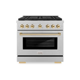 AutographEdition 36 in. 5.2 cu. ft. 6 Burner Gas Range with Convection Gas Oven in DuraSnow Stainless Steel and Polished Gold Accents - (SGRSZ36G) -