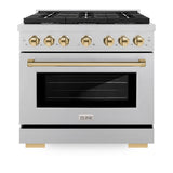 AutographEdition 36 in. 5.2 cu. ft. 6 Burner Gas Range with Convection Gas Oven in DuraSnow Stainless Steel and Polished Gold Accents - (SGRSZ36G) -